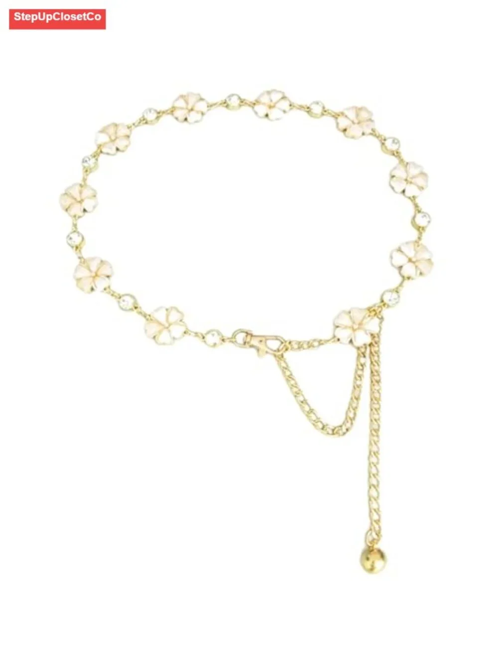Women's Geometric Circle Chain Waist Belt Adjustable Metal with Flower &